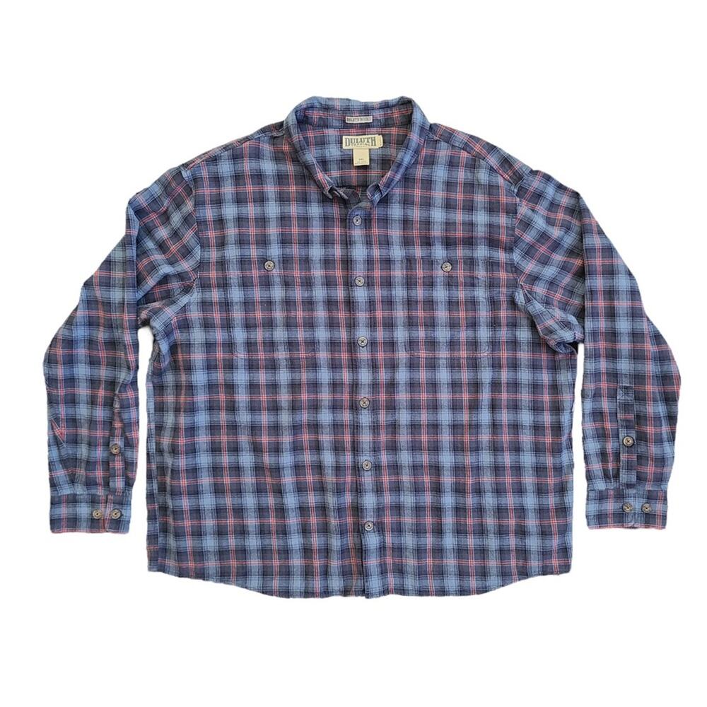 Duluth Trading Co. Untucked Men’s Blue Plaid Flannel Shirt 2XL